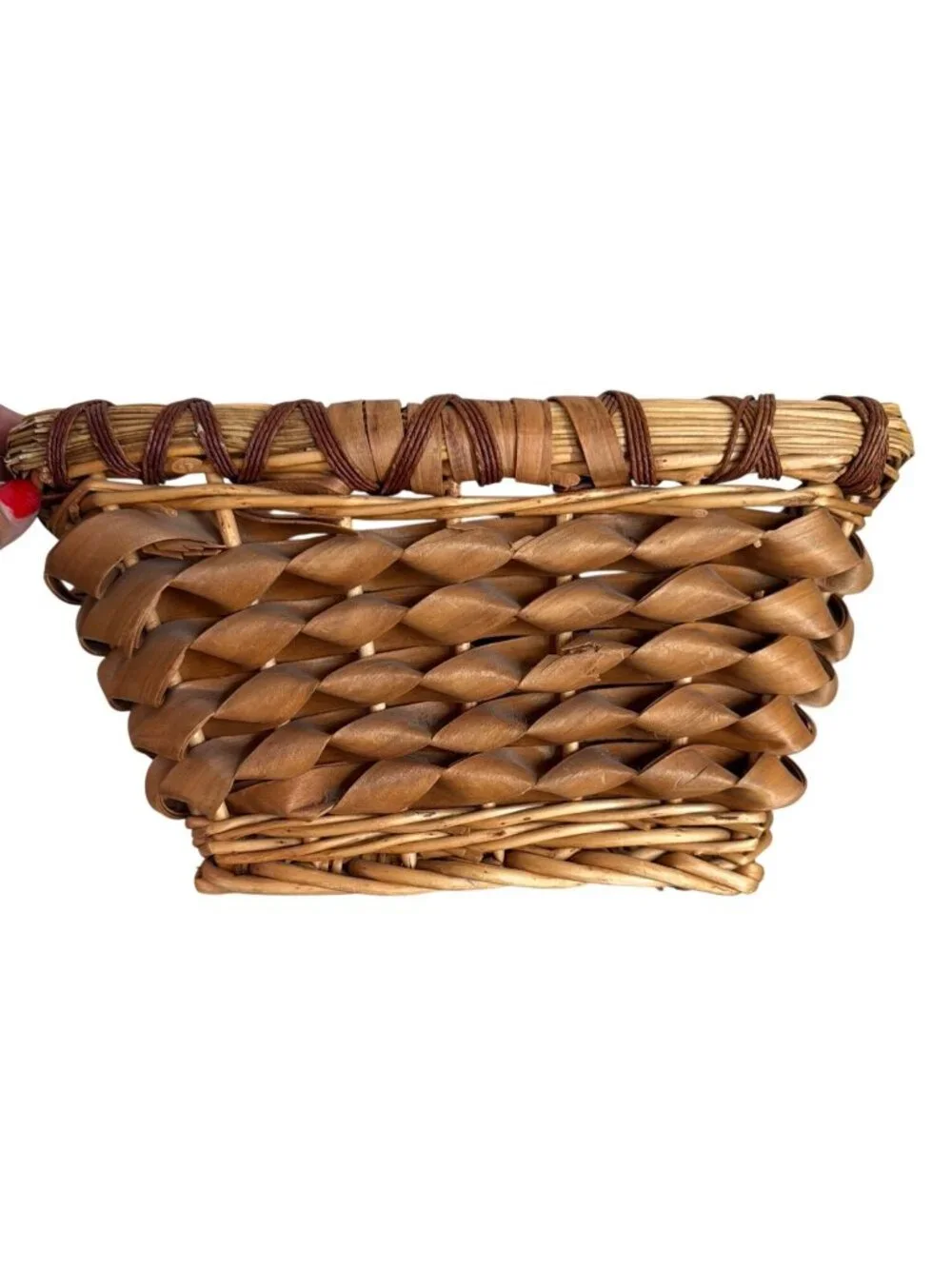 Vintage Hand woven Splint Basket with Intricate Curly Weave.